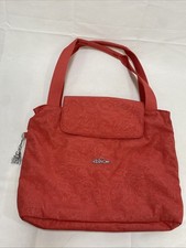 Kipling Borsa Shopper Media Nylon Rossa Con Charm Scimmia Metallica Fiore