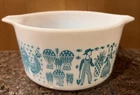 Vintage Pyrex Butterprint Amish White & Turquoise Casserole Dish 473 1 Quart