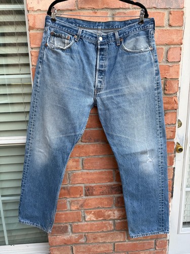 Vintage 90s Levis 501 Blue Button Fly Denim Made in USA Jeans Actual 36x30