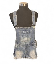 Delia's Blue Denim Distressed Overall Shorts Size Med