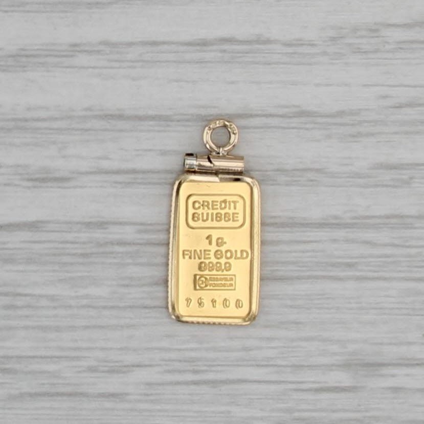 Credit Suisse 1 Gram Panda Gold Bar Pendant 999.9 14k Yellow Gold