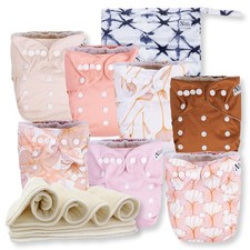 Noras Nursery Cloth Diapers 7 Pack with 7 Inserts 1 Wet Bag - Waterproof Cov...