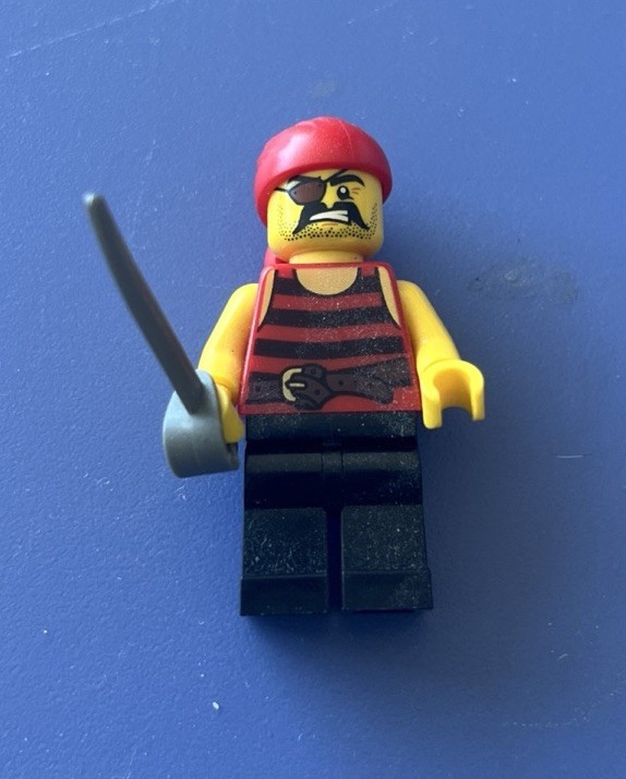 LEGO Pirate Minifigure - Black & Red Stripes, Black Legs, Red Bandana Eye Patch