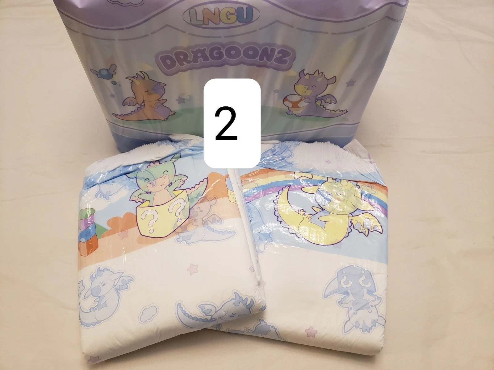 (2) NEW Samples of LNGU Dragoonz 9500ML ABDL Adult Diapers Medium 30"-40" waist