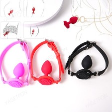 2PCS Silicone O-Ring Mouth Gags Bondage Harness Anal Plug Rose Gag Dilator Set