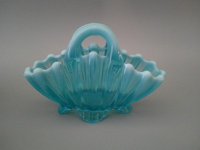Antique Davidson Blue Pearline Pressed Glass Basket Rd.130643