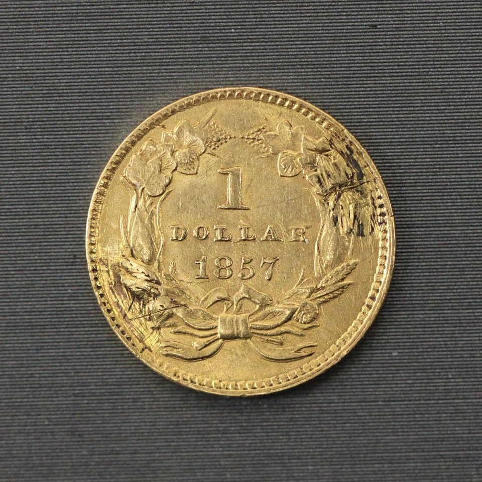 Moneda de oro de 1 dólar .900 de Estados Unidos con cabeza de princesa india tipo 3 1857 Foto 4 de 4