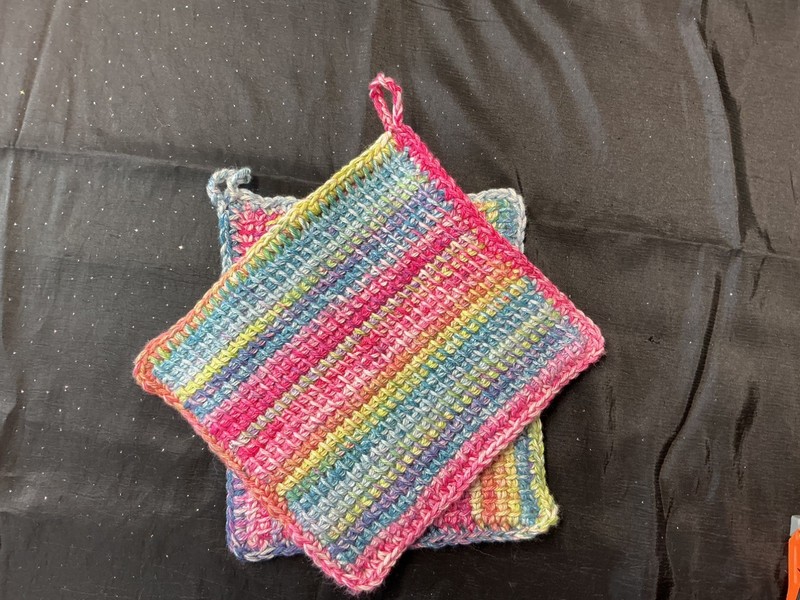 Crochet Pot Holders Homemade - Double Thickness-pink/green/purple