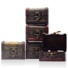 Forreen Treasure Chest Small, 5 Pieces Wooden with Lid Brown