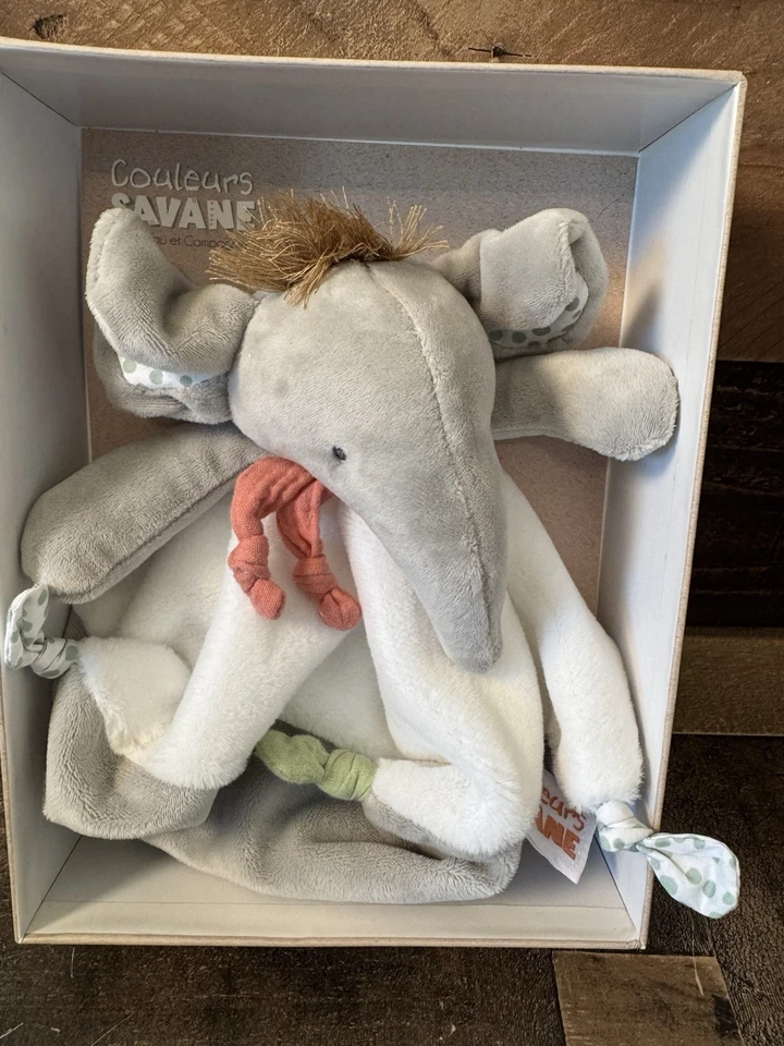 Manta bebé anudada elefante sabana gris amoroso Doudou et Compagnie Couleurs nueva Foto 3 de 4