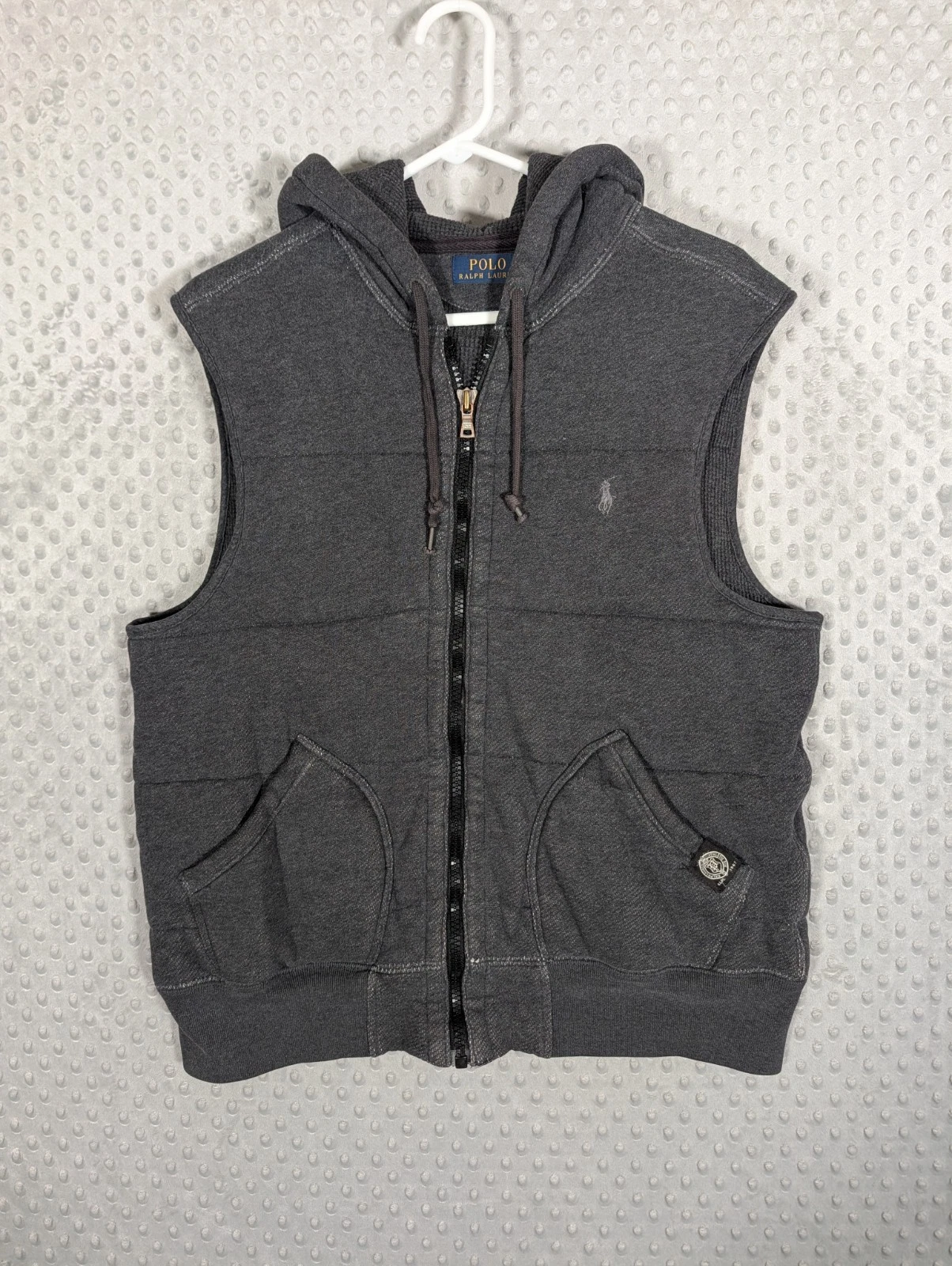 Polo Ralph Lauren Quilted Hoodie Waffle Vest Men's Large Gray Athletic Division