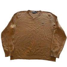 VTG 90s Polo Ralph Lauren Lambswool Knit Sweater Men’s 2XL Brown Pullover V-Neck