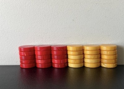 30 pc Vintage Catalin Bakelite Backgammon Checkers Butterscotch & Red 233 Grams