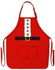 Santa Apron Kitchen Crafting Two Pocket Christmas Baking Bib Cook Chef