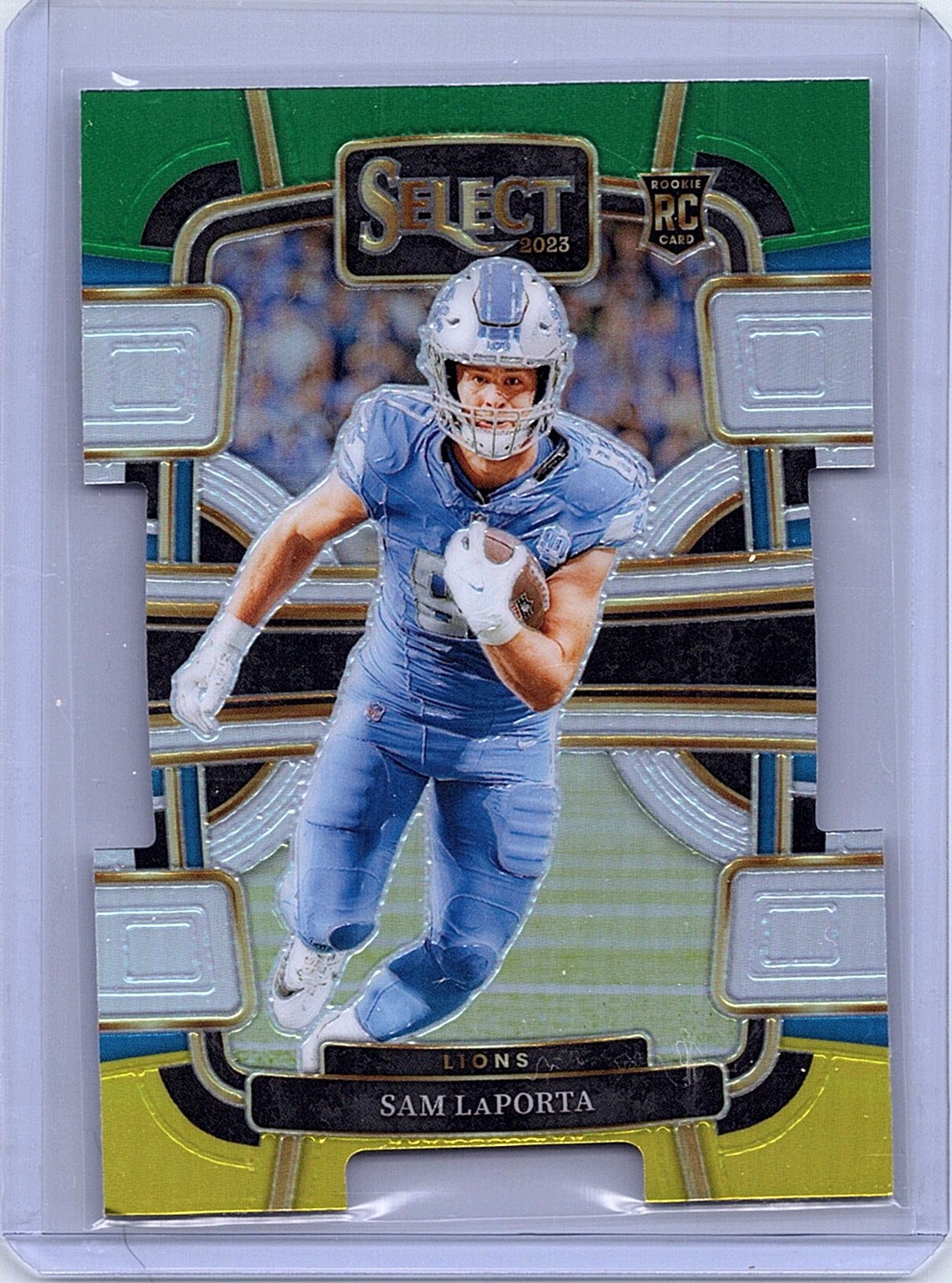 2023 Panini Select #35 Sam LaPorta Green and Yellow Prizms Die Cuts
