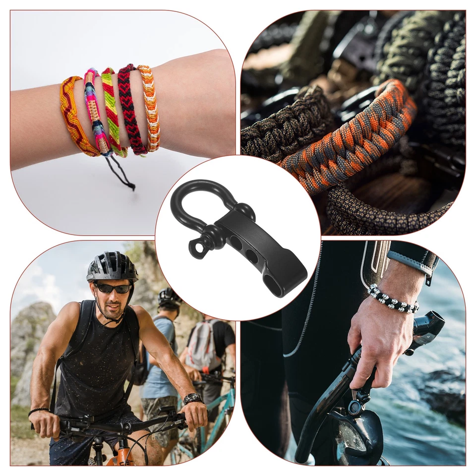 Pack de 4 Bracelet pour Paracord Shackle Buckle O Type [Noir, Tête plate] - Photo 2/4
