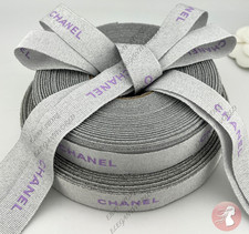 Chanel Silver With Purple Font Gift Wrap Ribbon 1 Yard / 3 Feet Width 3.4" 