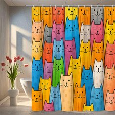 Colorful Cat Pattern Shower Curtain - Fun and Playful Design