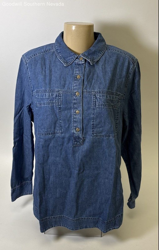 Tommy Bahama Women's Blue Half Button Up Long Sleeve Collar Shirt - Size L