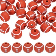 35PCS Sports Rugby Beads 12mm Silicone for DIY Crafts/Bracelet Red Brown