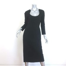 Oscar de la Renta Scoop-Neck Midi Sheath Dress Black Stretch Wool Size 6