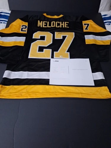 GILLES MELOCHE SIGNED PITTSBURGH PENGUINS CUSTOM BLACK HOCKEY JERSEY JSA COA