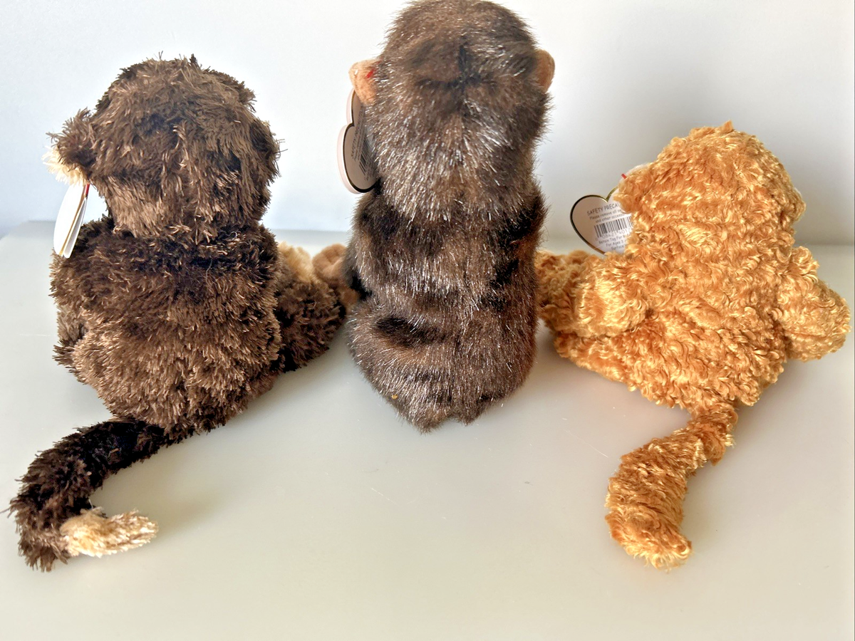 Ty Beanie Babies FUMBLES SWINGER WEAVER Monkey Lot of 3 Plush Toys