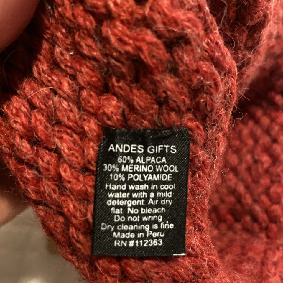 Gorro Gorro Mezcla Lana Alpaca-Merino Tejido a Mano Grueso Rojo Oscuro Unisex Nuevo con Etiquetas Perú Foto 3 de 3