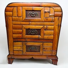 VTG Bamboo Tansu Chest of Drawers Japanese Metal Accents & Hardware Footed 15.5”