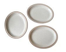 Homer Laughlin 11.5” Oval Platters Beige Brown Speckles/Bands Set of 3 VD1111