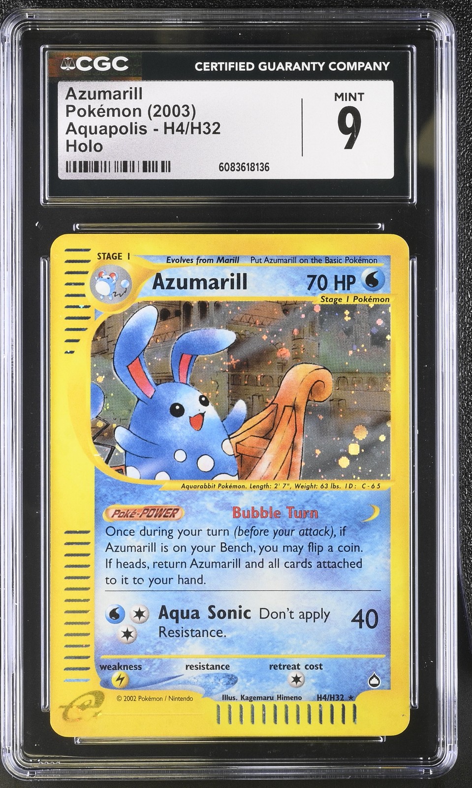 CGC 9 MINT Azumarill 2003 Aquapolis H4/H32 Holo Pokemon Card