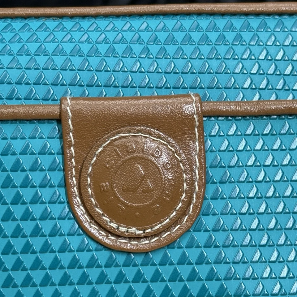 Bolso de mano Liz Claiborne 1983 verde azulado borde de cuero cremallera superior logotipo vintage Foto 2 de 4