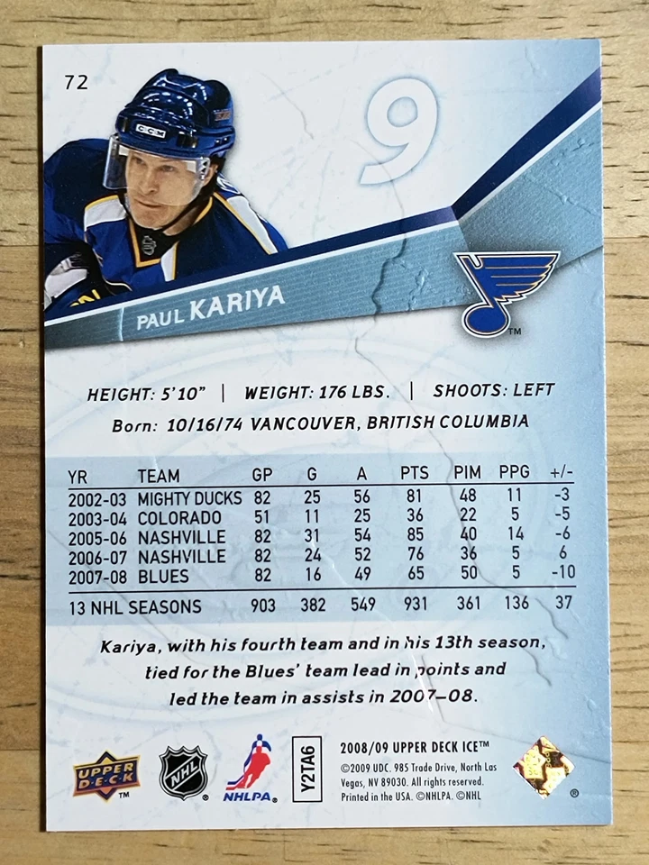 2008-09 Upper Deck Ice #72 Paul Kariya - Image 2 of 2