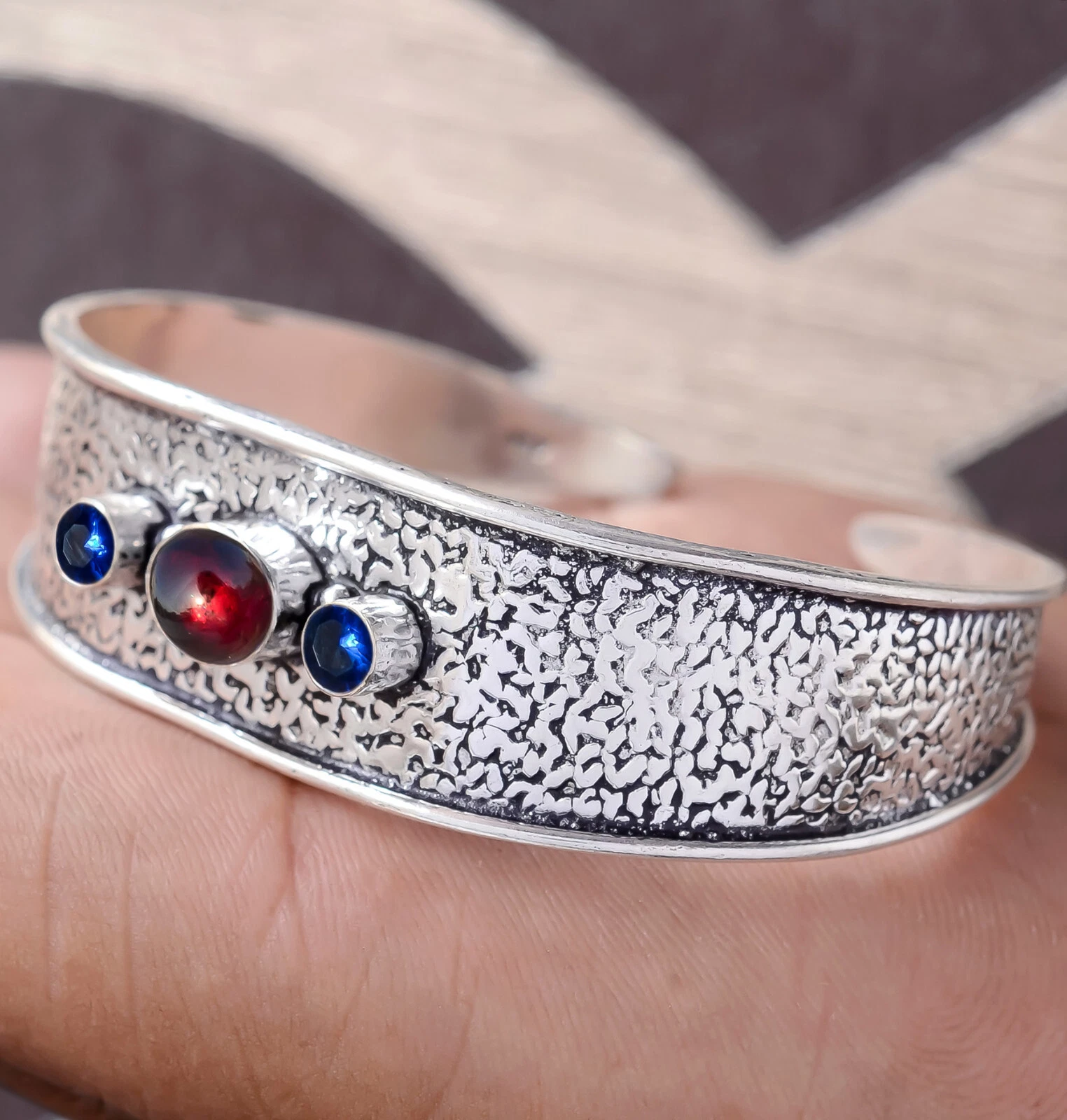 VALENTINO Bracciale Granato Rosso Pietre Preziose Tanzanite Argento Sterling 925 Bracciale Uomo Gioielli