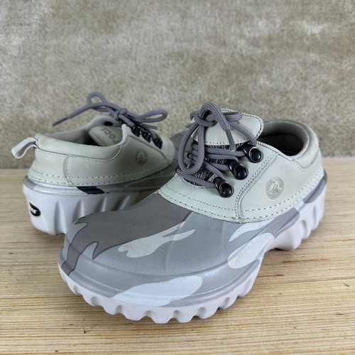 Crocs Duck Shoes Womens 8 Leather Camo gray Axel All Terrain Waterproof Lace Up
