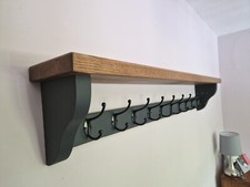 COAT RACK+SHELF   Handmade 10 Black Double Hooks Anthracite Grey/Dark Oak