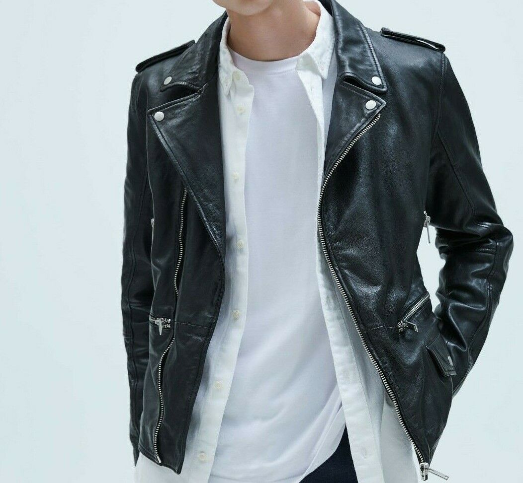 ZARA NEW MAN FW collection BLACK 100% LEATHER JACKET ZIPS M ZARA NEW MAN FW collection BLACK 100% LEATHER JACKET ZIPS M