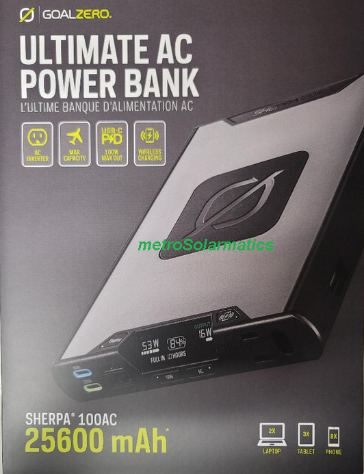 スマホアクセサリー GOAL ZERO Sherpa 100 AC Power Bank 4th New Sherpa 100AC Wireless Charging Power Bank 25600mAh