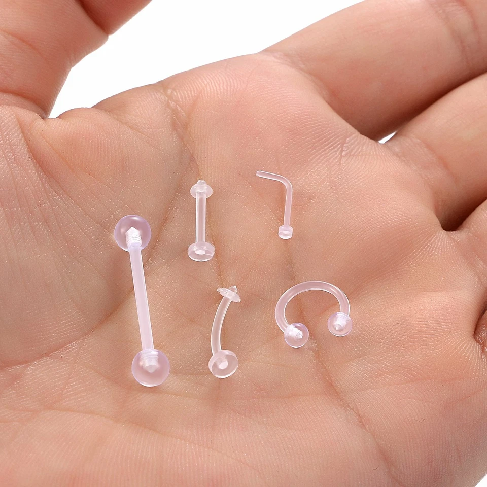 40 PIEZAS Retenedores transparentes acrílicos flexibles nariz perno anillo herradura labio oreja ceja Foto 4 de 4