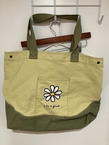 Life Is Good Canvas Tote Bag, Yellow/Green, One Size