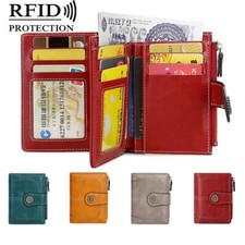 Women RFID Blocking Small Wallet Genuine Leather Bifold Purse ID Card Holder Bag