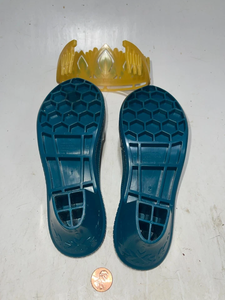 Disney Princess Anna Frozen Shoes Teal + Gold W/ Tiara Crown - Image 2 of 2
