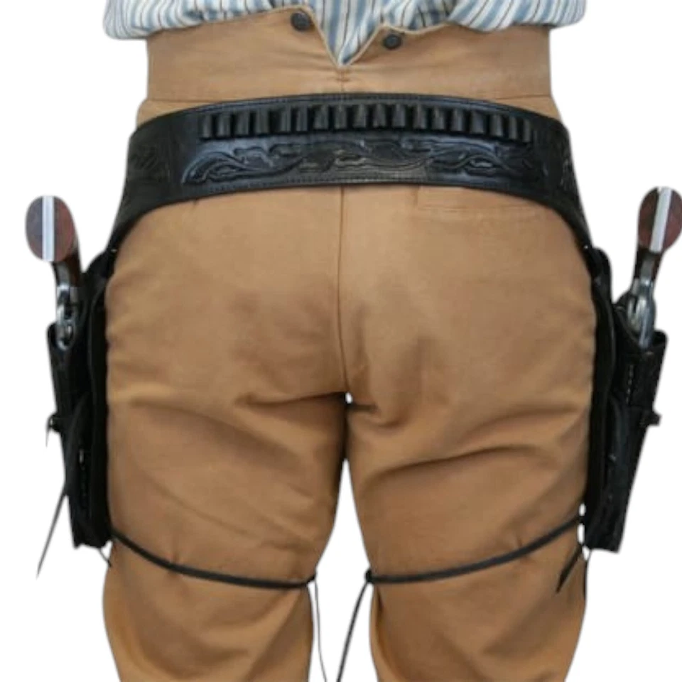 Western Double Gun Holster Belt Revolver Pistol Cowboy .22 .35/357 .44/45 Cal - Image 4 of 4