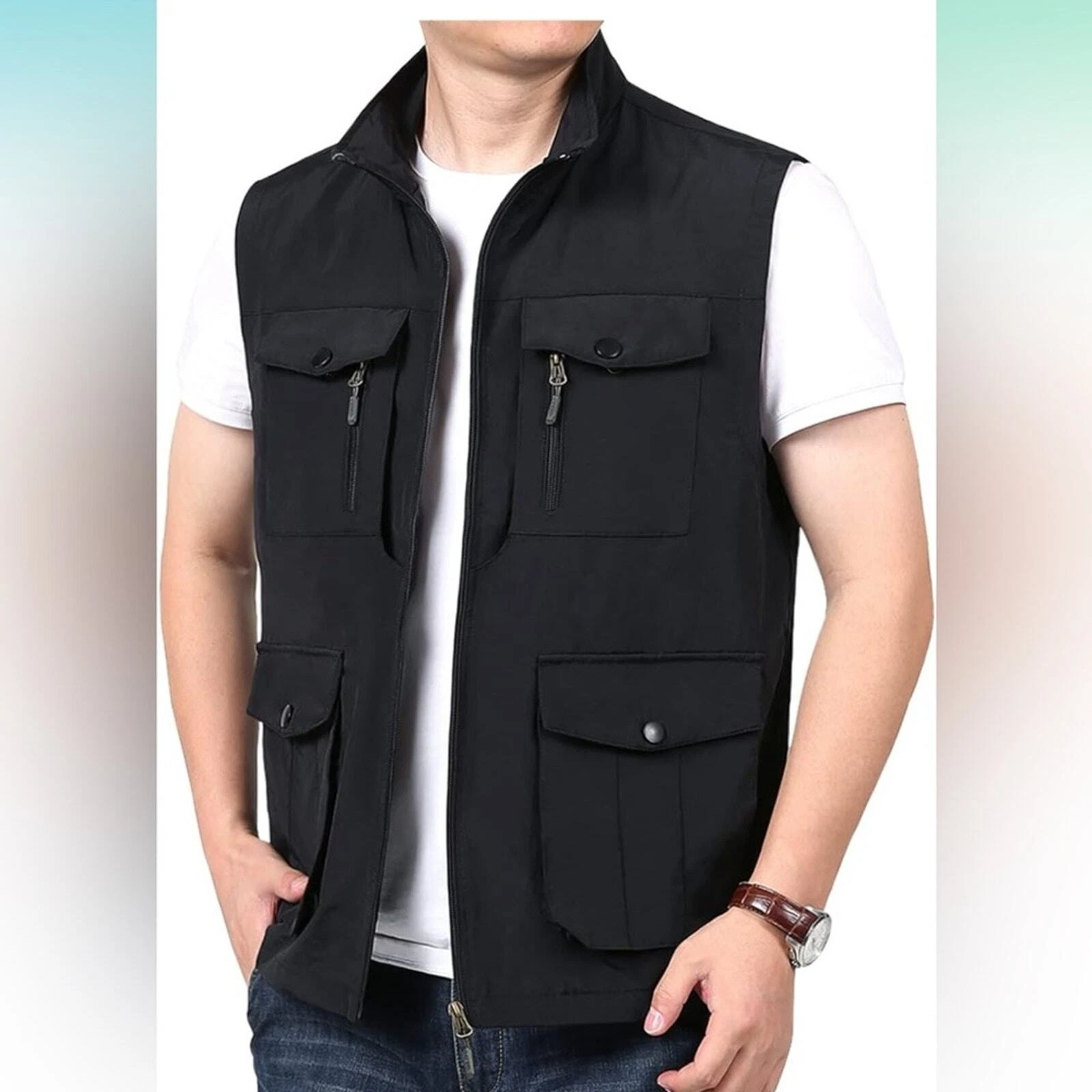 Louechy Travel Vest Multi Pockets Utility Vest Lightweight Sleeveless Jacket