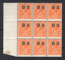M2975 Australia 1932 SGO128 - ½d orange block, wmk Multi Crown C of A (Type W15)