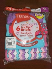 Hanes Girls Low Rise Briefs 6 pair Panties size 10 Multicolor
