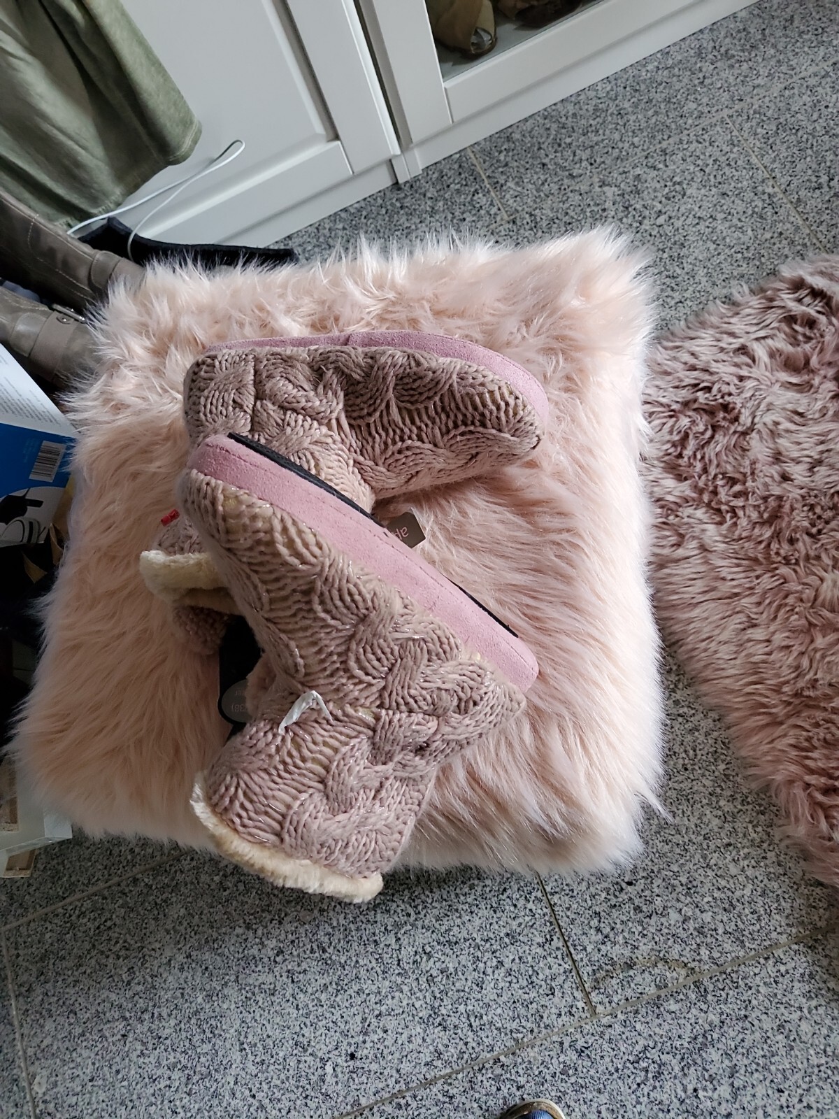 APL Pantofole da casa rosa maglia stivali caldi foderati nuovi