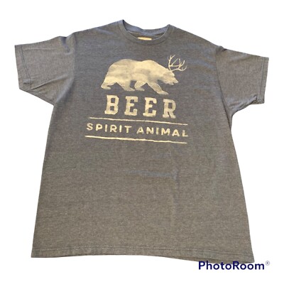 STATE OF MINE BEER Bear Dear SPIRIT ANIMAL TEE T SHIRT Sz Mens XL Gray camp