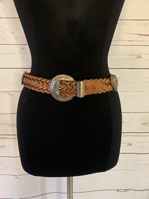 Brighton Brown Leather Belt Concho Medallion Western Belt  display picture 1