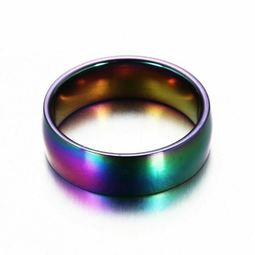 2X Colourful Rainbow Ring Band Pride Gold Plated Jewellery Wedding Titanium Stainless - Picture 3 of 3